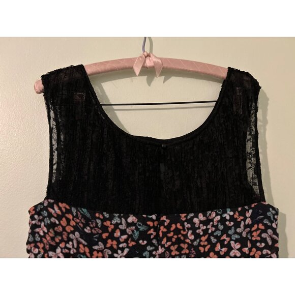 Betsey Johnson Dress 14 Black Floral Babydoll  Fit & Flare Lace Overlay Sleevele - Picture 12 of 16